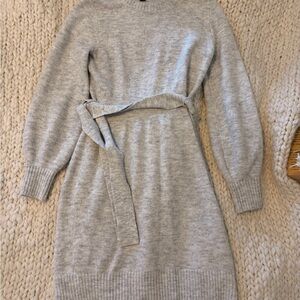 Ann Taylor Factory Light Gray Belted Sweater Dress